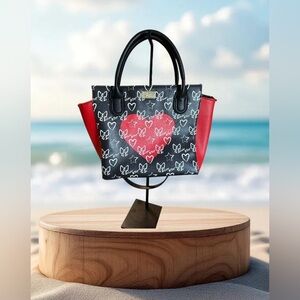 Betsey Johnson Shoulder Bag W Hearts & Bows Gold Chains On Crossbody Strap